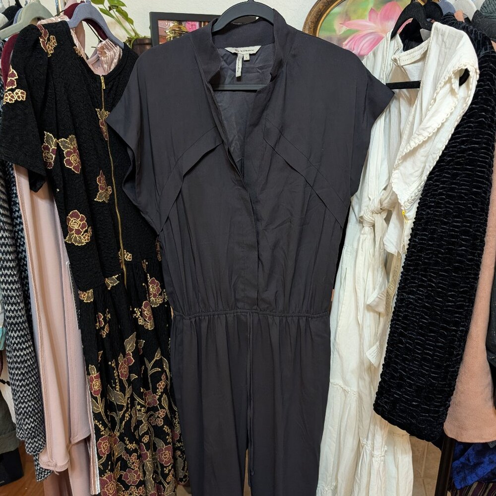 BCBGeneration Black V-Neck Jumpsuit, Elastic Waist Interview Outfit Size L